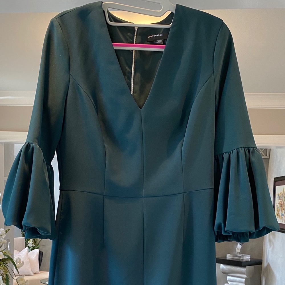 Maggy London teal Dress with puff sleeve